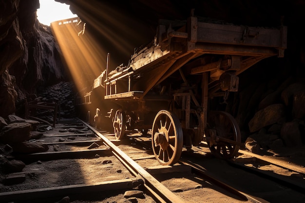 Flüstern der Vergangenheit Unheimliche verlassene Mine mit Schatten vergessener Operationen