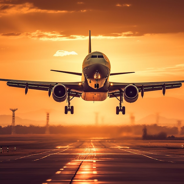 Flughafen mit Gepäckkoffern und Flugzeug im Hintergrund