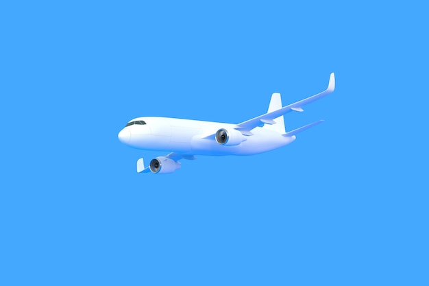 Flugzeug auf blauem Hintergrund mit Kopierraum. 3D-Rendering-Illustration im minimalistischen Stil