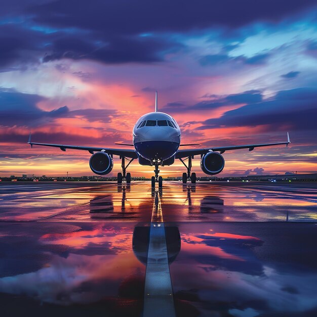 Foto flugzeug auf dem hintergrund eines wunderschönen sonnenuntergangs 3d-rendering