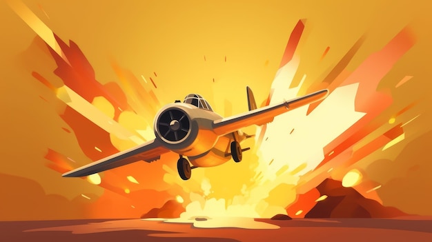 Flugzeug aus dem Spiel auf dem Hintergrund einer hellen Explosion im Cartoon-Stil