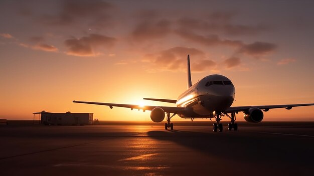 Flugzeug beim Sonnenuntergang