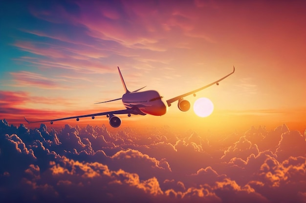 Flugzeug, das in den Himmel fliegt Passagierflugreisen und -tourismus