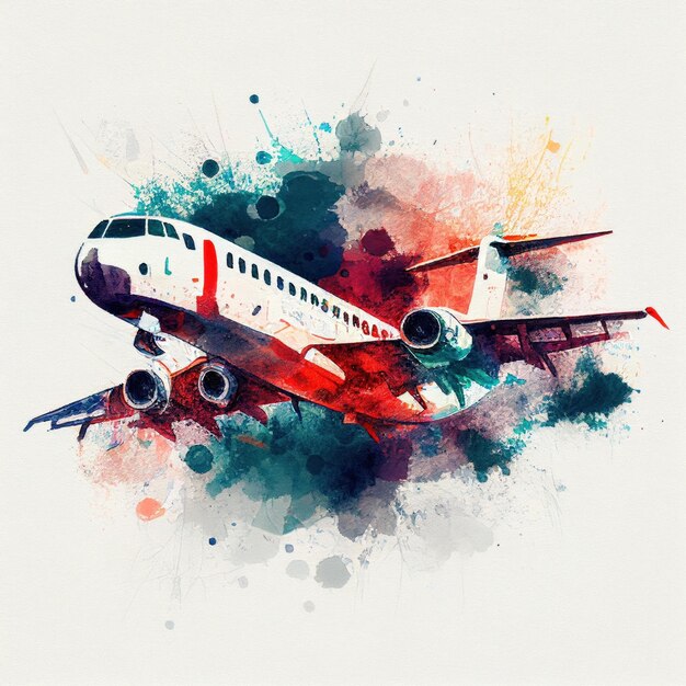 Flugzeug im Aquarellstil von Generative AI