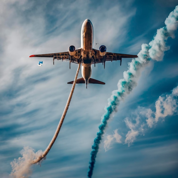Flugzeug im blauen Rauch