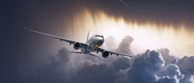 Flugzeug im Flug durch ein Gewitter Generative KI