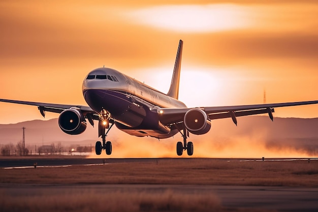 Flugzeug im Sonnenuntergang Generative KI