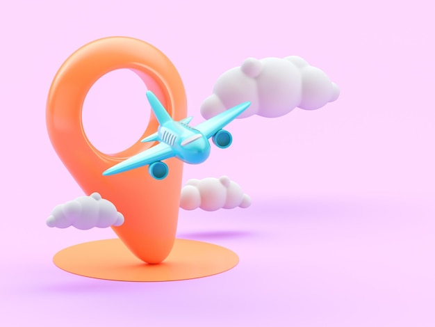 Foto flugzeug mit 3d-standortsymbol 3d-rendering