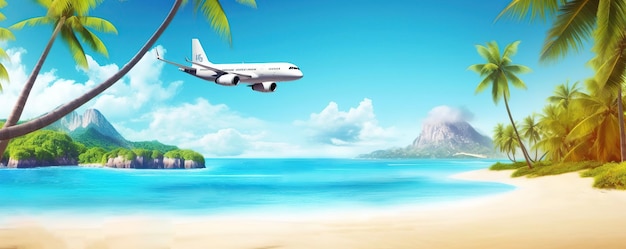 Flugzeug über tropischem Strand