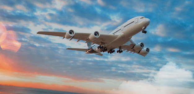 Flugzeug und himmel. 3d-rendering und illustration.