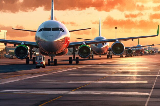 Flugzeuge auf der Landebahn eines internationalen Frachtflughafens, erstellt mit generativer KI