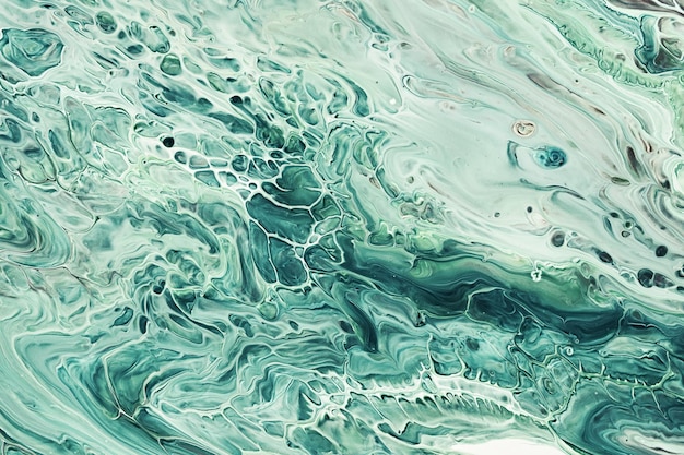 Fluid Art Acrylfarben Abstraktes Mischen grüner Wellen Flüssigkeit fließt spritzt Hintergrund oder Textur mit Marmoreffekt