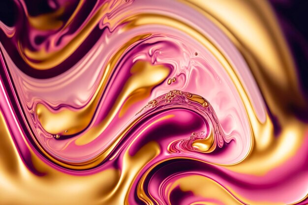 Fluid Art Crema rosa líquida y ondas y remolinos dorados metálicos Ilustración generativa de IA