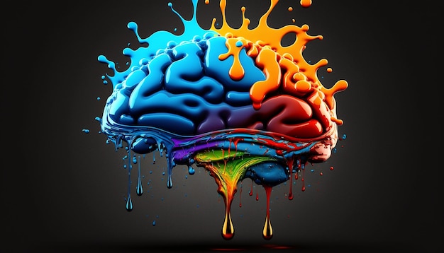 Fluid Brain Icon Illustration mit bunter flüssiger Farbe generativer KI