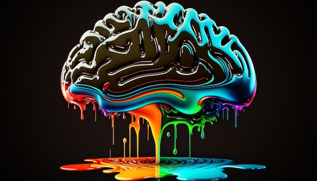 Fluid Brain Icon Illustration mit bunter flüssiger Farbe generativer KI