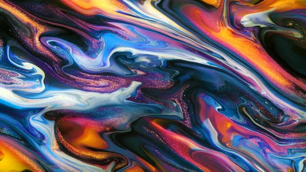 Fluide liquide art acrílico tintas a óleo textura Pano de fundo abstrato misturando efeito de tinta tinta acrílica colorida líquida flui salpicos de textura de arte fluida transbordando cores