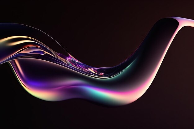 Fluido abstracto 3d render holográfico de neón iridescente onda curva en movimiento fondo oscuro