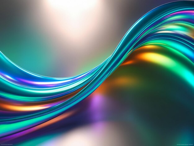 Fluido abstracto iridescente holográfico metálico onda curva brillante en movimiento fondo colorido