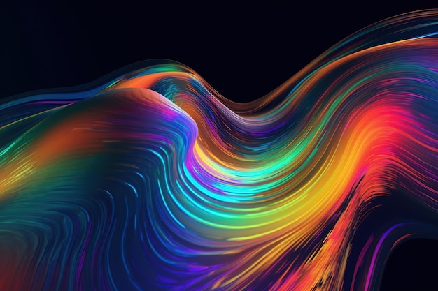 Fluido abstracto iridescente holográfico de neón onda curva en movimiento fondo colorido 3d render generativo ai