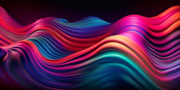 Fluido abstrato renderização 3d neon iridescente onda curva holográfica em movimento em um fundo escuro Use este elemento de design gradiente para adicionar dimensão aos papéis de parede e banners de fundo de suas capas