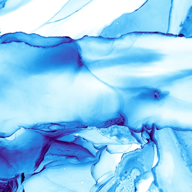 Fluido azul. Ilustración digital fría. Textura creativa de cobalto. Concepto iridiscente azul marino. Fluido azul. Tinta líquida de alcohol acuarela. Mar etéreo. Fondo del océano índigo.