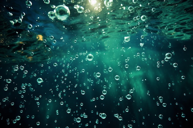 Foto flujo de burbujas de aire bajo el agua