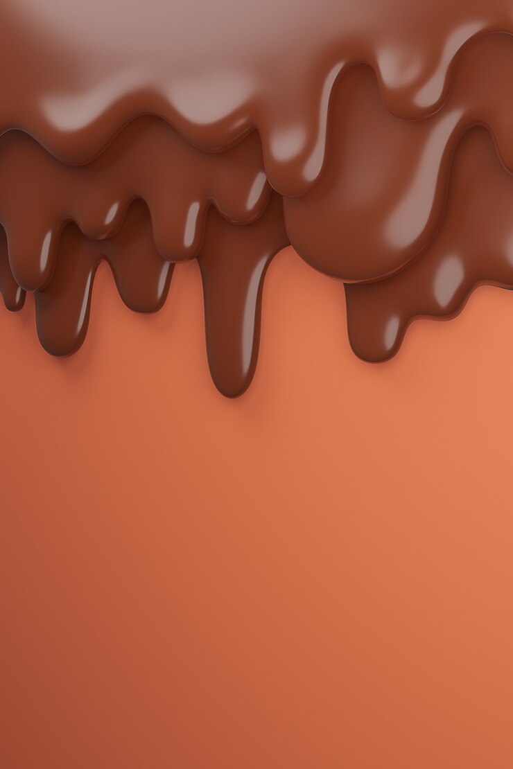 Flujo de chocolate marrón con leche derretido hacia abajo, render 3d
