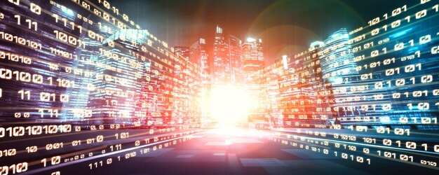 Flujo de datos digitales en la carretera con borrón de movimiento para crear una visión de transferencia de velocidad rápida