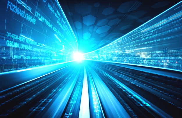 Flujo de datos digitales en la carretera con borrón de movimiento para crear una visión de transferencia de velocidad rápida