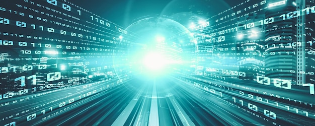Flujo de datos digitales en la carretera con borrón de movimiento para crear una visión de transferencia de velocidad rápida