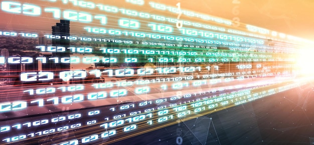 Flujo de datos digitales en la carretera con borrón de movimiento para crear una visión de transferencia de velocidad rápida