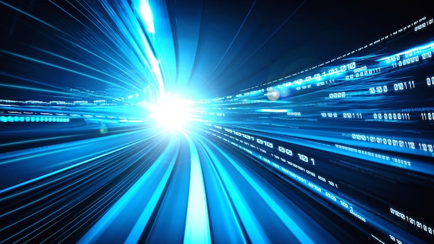 Flujo de datos digitales en la carretera en concepto de comunicación cibernética global y codificación con una visión de creación gráfica de transferencia de alta velocidad para mostrar una transformación digital ágil e innovación disruptiva.