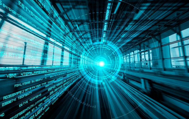 Flujo de datos digitales en la carretera con desenfoque de movimiento para crear una visión de transferencia de alta velocidad