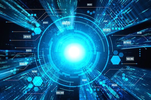 Flujo de datos digitales en la carretera con desenfoque de movimiento para crear una visión de transferencia de alta velocidad