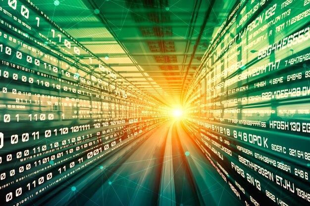 Flujo de datos digitales en la carretera con desenfoque de movimiento para crear una visión de transferencia de alta velocidad