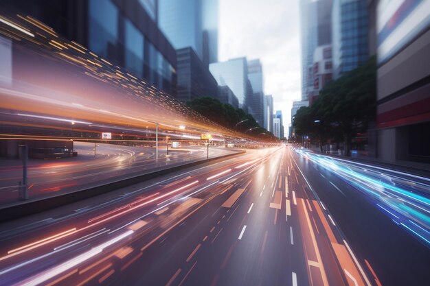 Flujo de datos digitales en la carretera con desenfoque de movimiento para crear una visión de transferencia de velocidad rápida