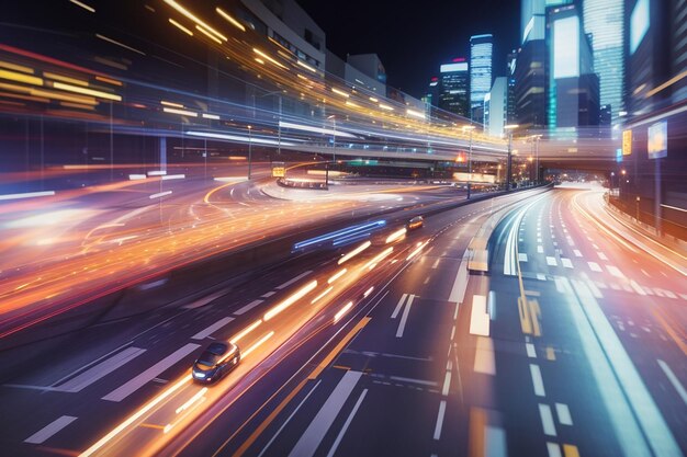 Flujo de datos digitales en la carretera con desenfoque de movimiento para crear una visión de transferencia de velocidad rápida