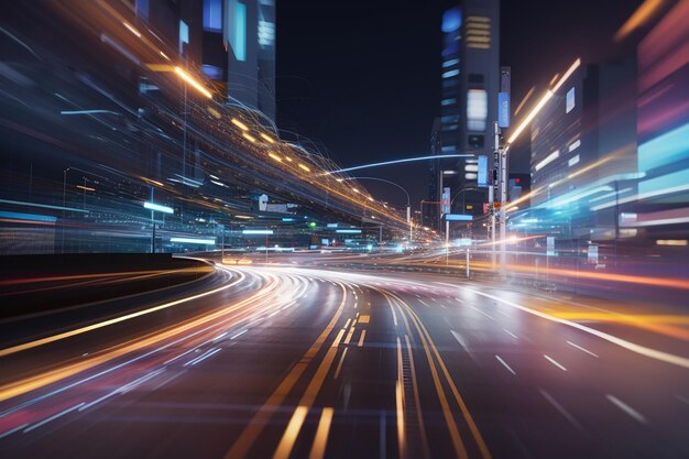 Flujo de datos digitales en la carretera con desenfoque de movimiento para crear una visión de transferencia de velocidad rápida