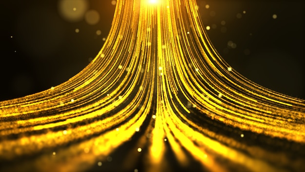 Flujo de datos digitales de flujo de haz de partículas futuristas de oro de lujo