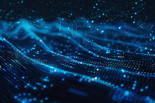 Flujo de datos digitales de números azules y código que fluye en el espacio oscuro fondo abstracto para tecnología o concepto de información digital con número binario en pantalla negra