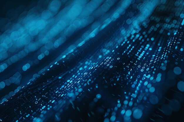 Flujo de datos digitales de números azules y código que fluye en el espacio oscuro fondo abstracto para tecnología o concepto de información digital con número binario en pantalla negra