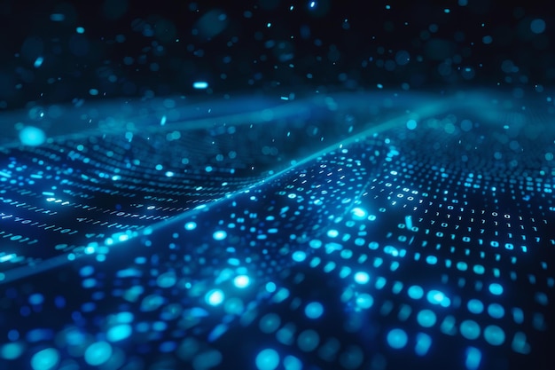 Flujo de datos digitales de números azules y código que fluye en el espacio oscuro fondo abstracto para tecnología o concepto de información digital con número binario en pantalla negra