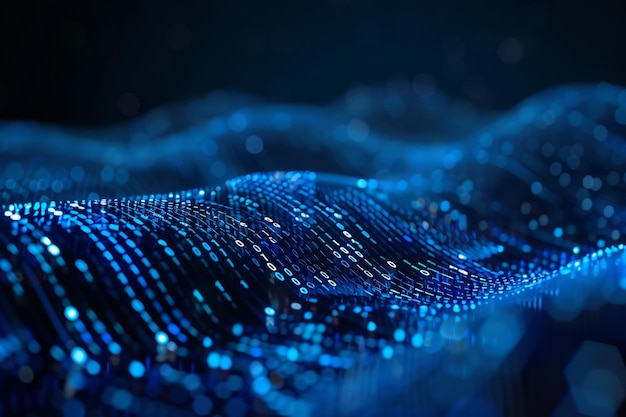 Flujo de datos digitales de números azules y código que fluye en el espacio oscuro fondo abstracto para tecnología o concepto de información digital con número binario en pantalla negra