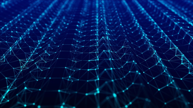 Flujo dinámico de partículas digitales Estructura de conexión de red Visualización de big data Representación 3D