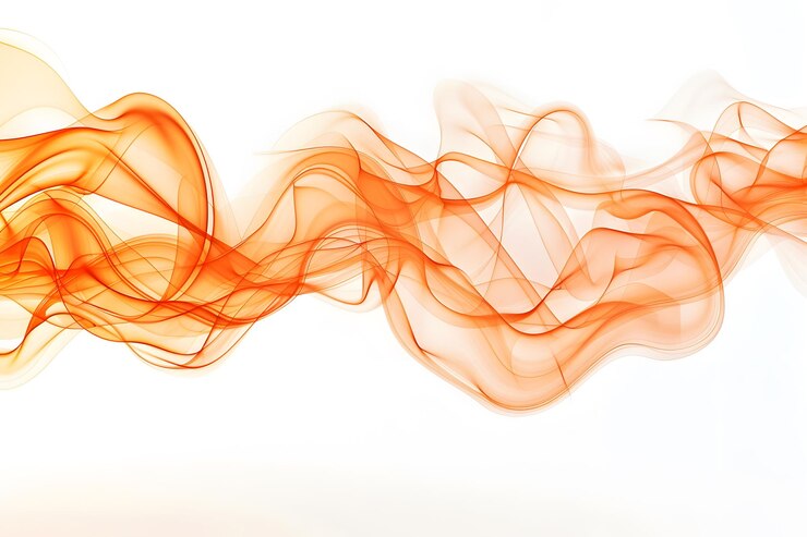 Flujo etéreo de olas de humo naranja en un fondo ligero