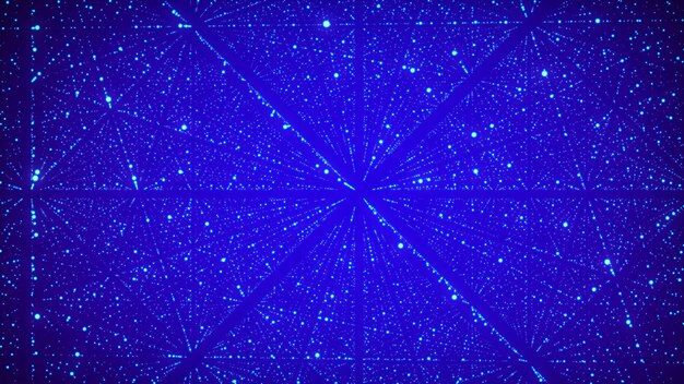 Flujo infinito futurista abstracto de datos científicos Estructura de red de una matriz de puntos Fondo del espacio exterior Visualización de grandes datos Representación 3D
