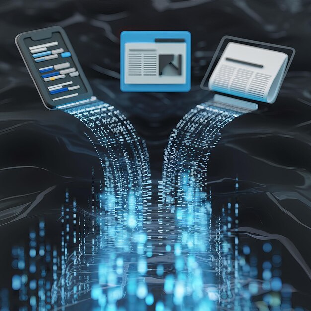 El flujo de información digital fluye desde la pantalla