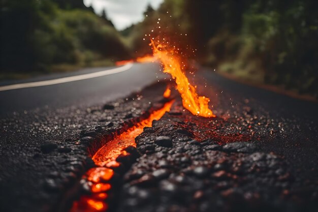 Un flujo de lava en el camino