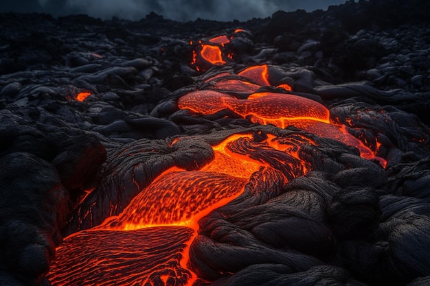 Flujo de lava en el campo de lava