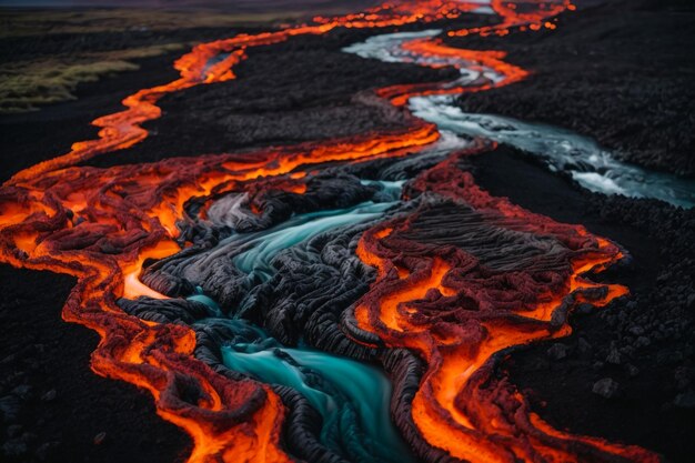 Foto flujo de lava en la isla grande de hawai